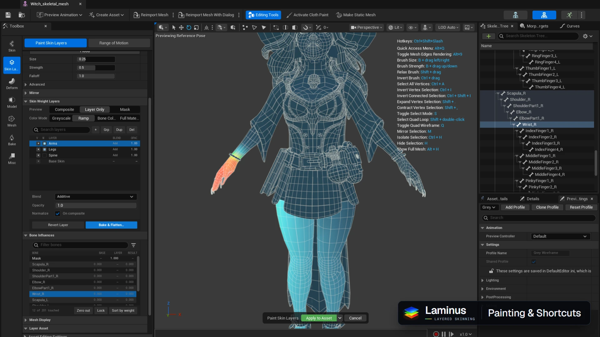 Painting an arm layer with the hotkey overlay open